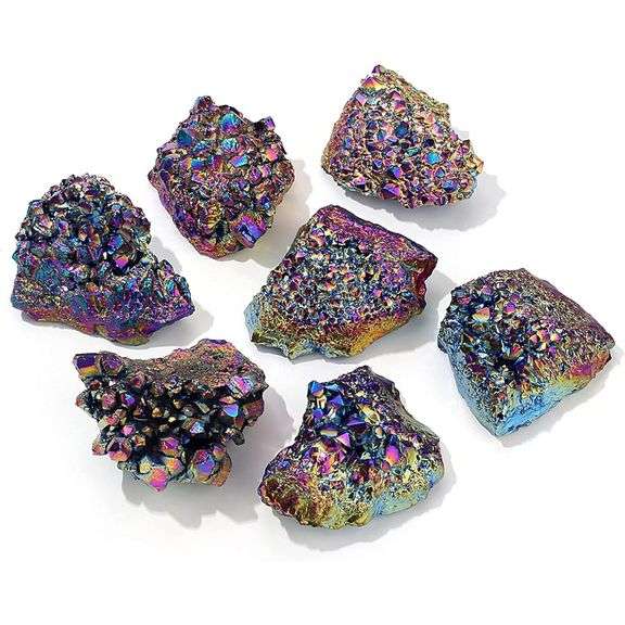 Rainbow Titanium Coated Crystal Cluster Geode Rock
