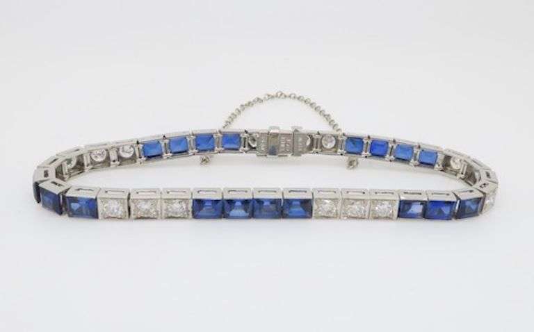 Vintage Blue Sapphire & Diamond Line Bracelet