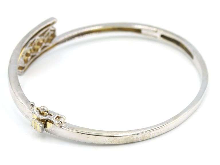 14kt White gold 0.60ctw diamond flower cluster bypass bangle