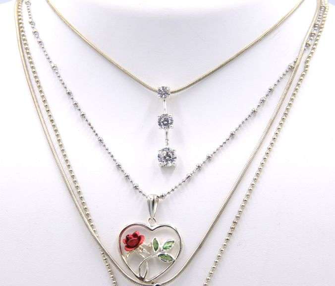 Group Lot of 4 Vintage925 Sterling Silver Necklaces