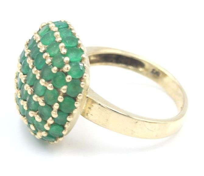 14kt Yellow gold emerald cluster earrings and ring