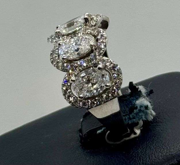 14K White Gold Oval Cut Lab Diamond Wedding Band
