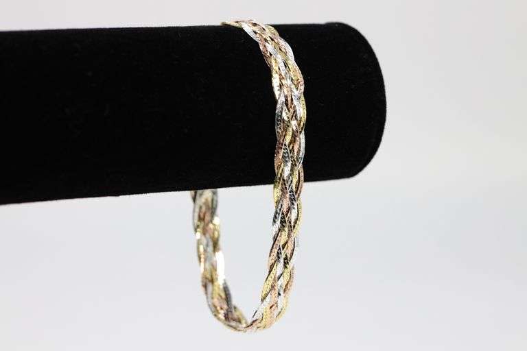 Sterling Silver Tri Colored Braided Herringbone Bracelet 10mm 925 Italy Chain 8"