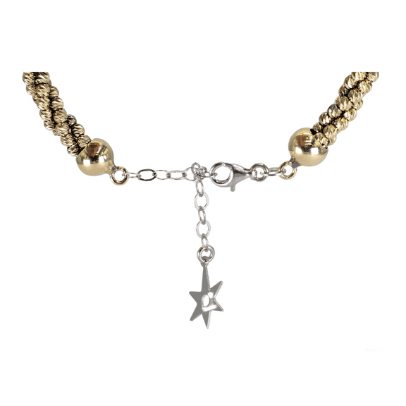 14k (585) White and Yellow Gold Diamond Cut Gold Bangle / Bracelet, Adjustable