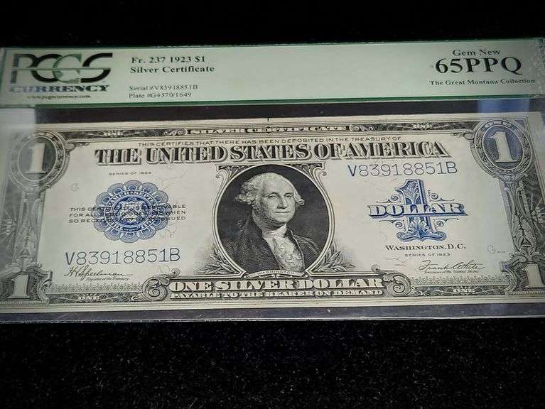 1923 Blue Seal $1 Silver Certificate 65 GEM