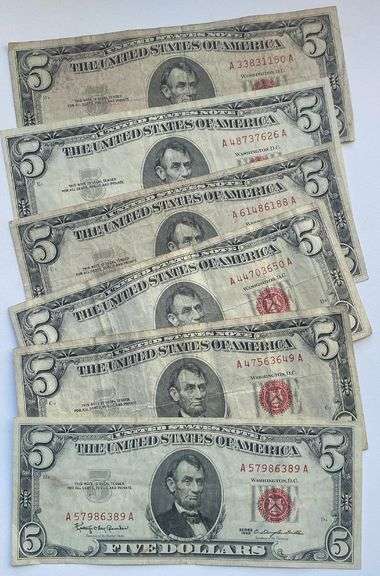 6 1963 Series Red Seal US Notes