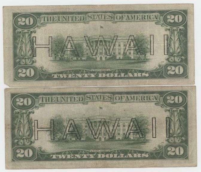 Pair of nicer Scarce 1934-A Series $20 Hawaii Federal Reserve Notes
