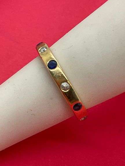 LADIES 14K YELLOW GOLD DIAMOND AND SAPPHIRE ETERNITY BAND