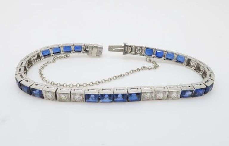 Vintage Blue Sapphire & Diamond Line Bracelet