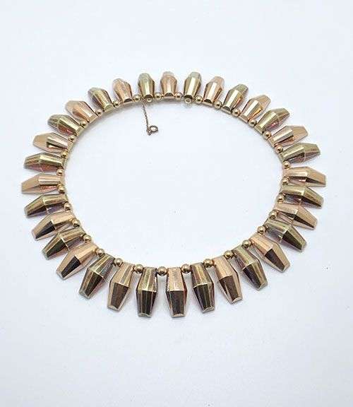 Signed, 14K yellow and rose gold fringe choker