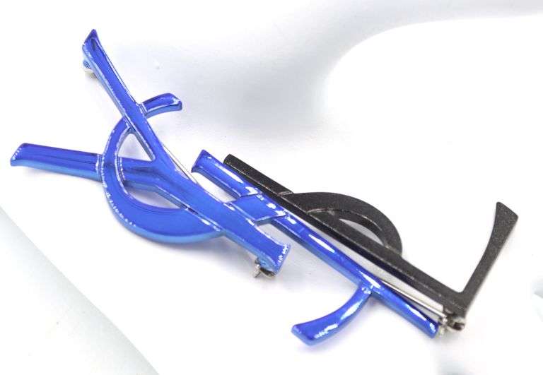 Yves Saint Laurent Deconstructed two-piece brooch blue and black