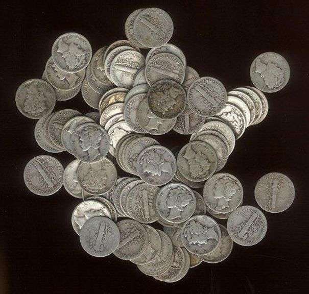 Bag of 100 assorted mixed date silver Mercury Dimes