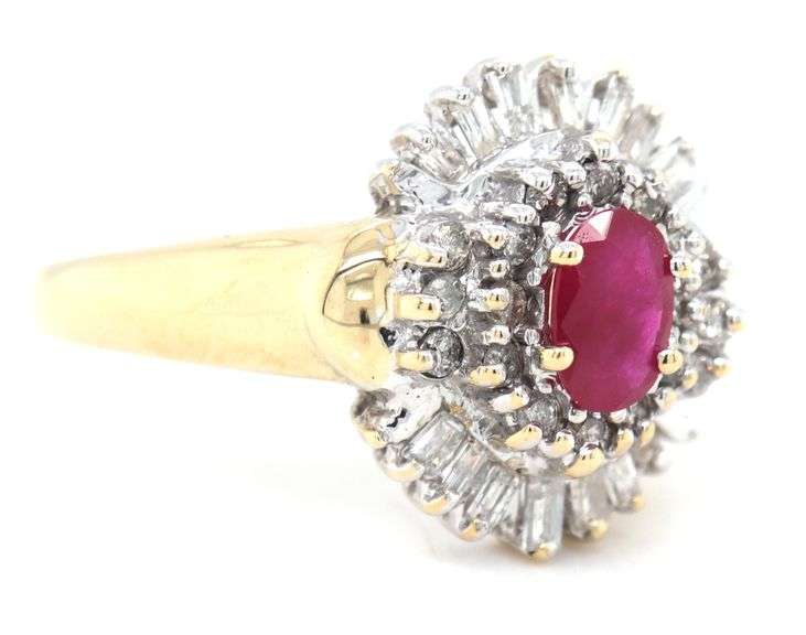 14kt Yellow gold ruby and diamond cluster ring
