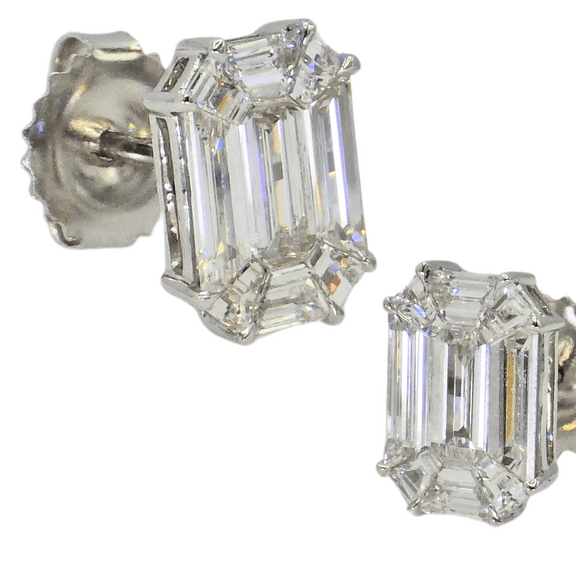 18k (750) White Gold Natural Diamond Illusion Setting Earrings
