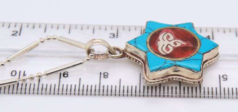 925 Sterling Silver Enamel Star Shaped Pendant with Chain