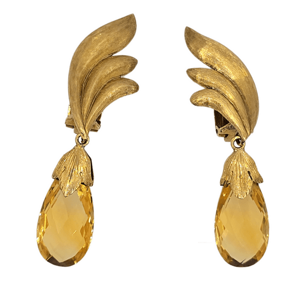 14k (585) Yellow Gold 8 Ct Natural Yellow Citrine Earrings