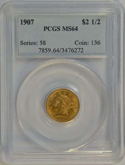 Nearly Gem BU 1907 US $2.50 Liberty Gold Piece. PCGS MS64