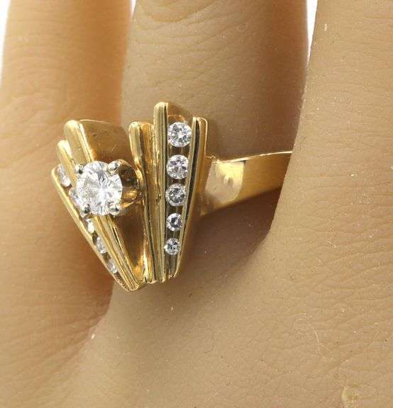 Dazzling Yellow Gold approximate 0.60ctw Chevron Diamond Ring