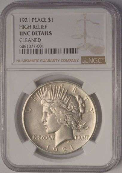 1921 High Relief Peace Silver Dollar NGC UNC Details Cleaned