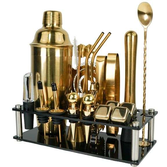 24-Piece Gold Cocktail Shaker Set with Stand