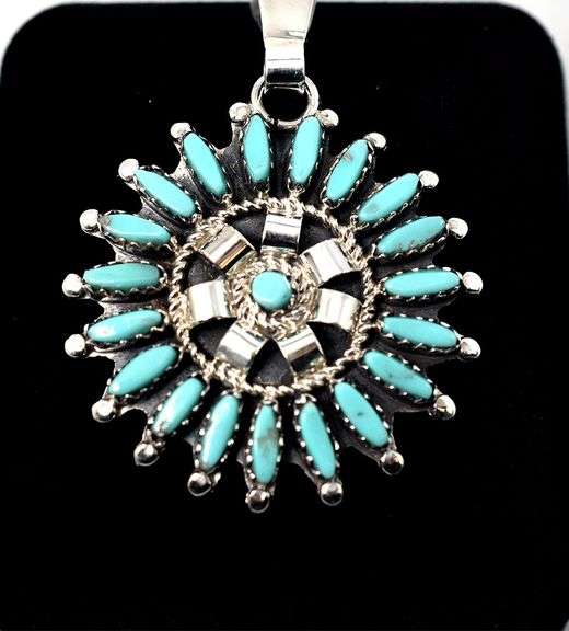 Nathaniel and Rosemary Nez Needlepoint Turquoise Gemstone Pendant
