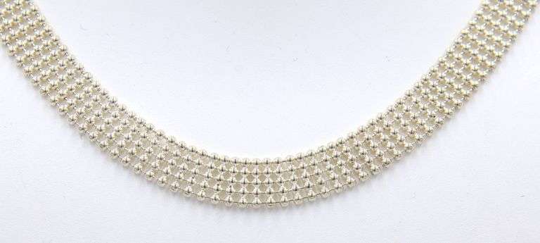 Italian 925 sterling silver 5 row beaded necklace