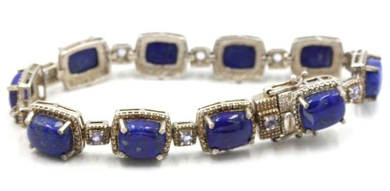 Lot of 2 Vintage 925 sterling silver lapis bracelets