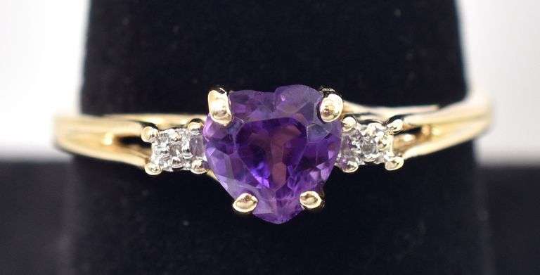 Loveable 10K Yellow Gold Amethyst Gemstone and Diamond Ring