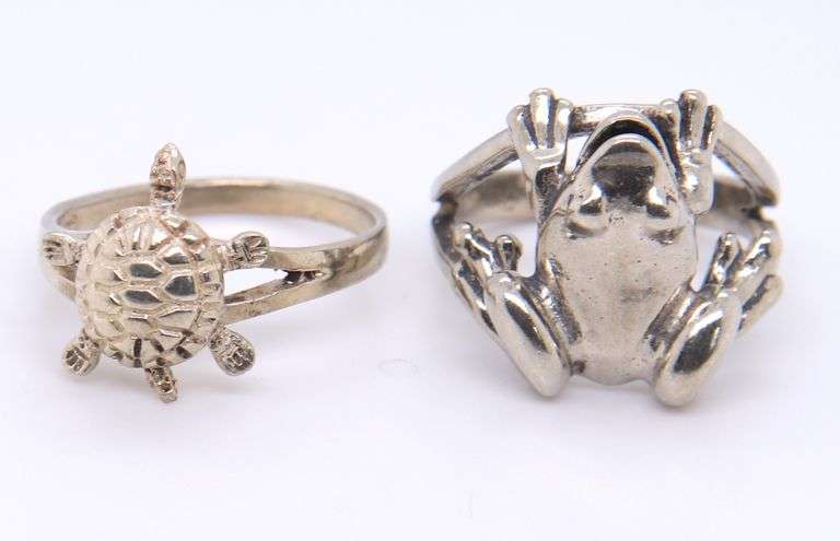Group Lot of 2 Vintage 925 Sterling Silver Frog Rings