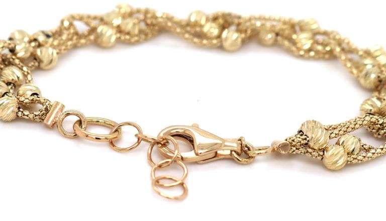 14kt Yellow gold diamond cut double link ball bracelet