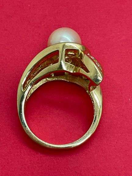 CERTIFIED 14K YELLOW GOLD DIAMOND AND PEARL RING