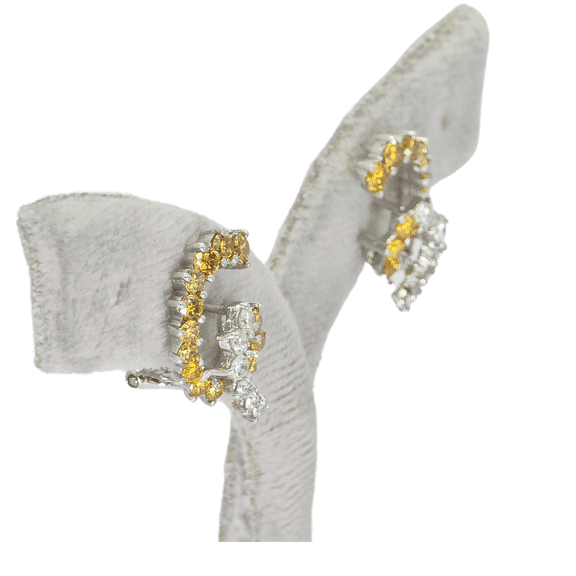 18k (750) White Gold Natural Fancy Yellow and White Diamond Earrings