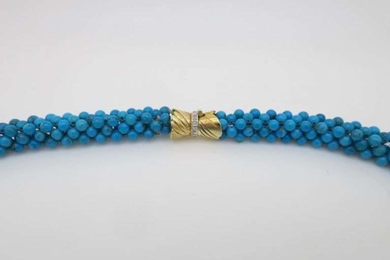 Turquoise Choker With Diamond & Gold Clasp