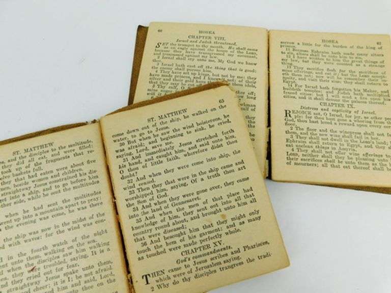 6 Antique Little Leather Library Holy Bible Books