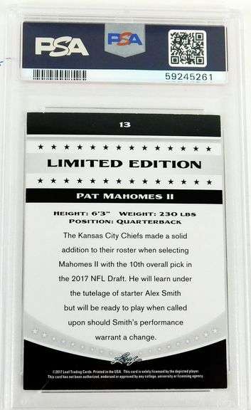 Pat Mahomes II 2017 Football Card, NM-MT 8