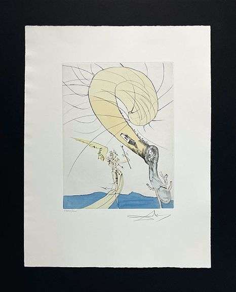 Rare Salvador Dali Hand Signed Etching with Hand-Coloring