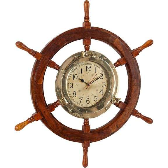 30" Nautical Wooden Ship Wheel Wall Clock