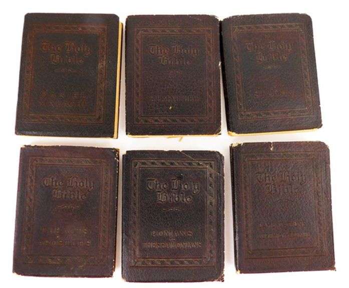 6 Antique Little Leather Library Holy Bible Books