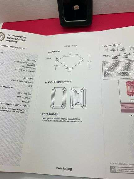 I.G.I CERTIFIED 1.86 CARAT FANCY INTENSE PINK EMERALD CUT LAB GROWN DIAMOND