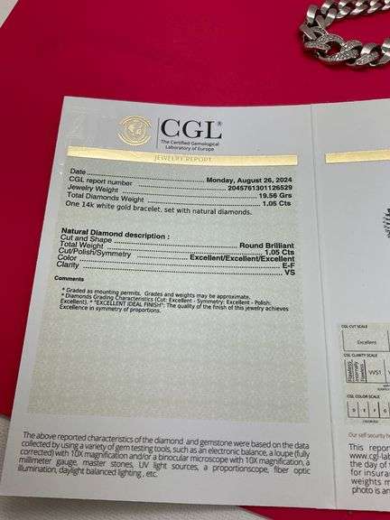 BRAND NEW-CERTIFIED-14KT WHITE GOLD AND DIAMOND CUBAN LINK BRACELET- 19.40 GRAMS!