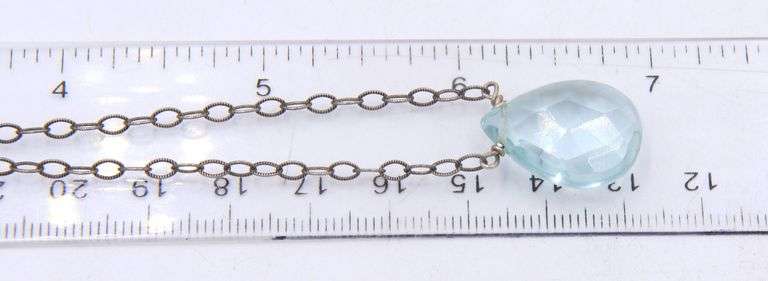 925 Sterling silver blue glass pear shaped pendant on chain necklace