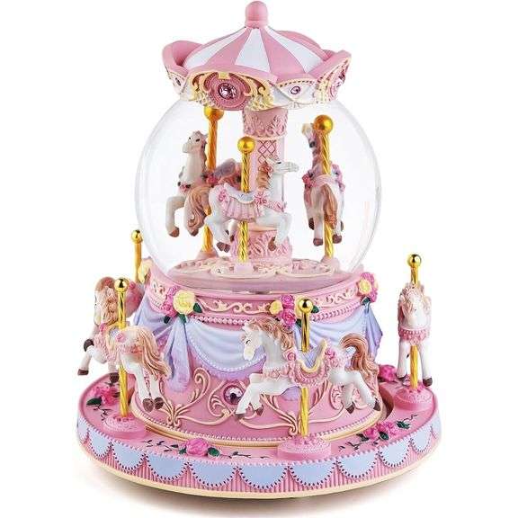 Carousel Horse Snow Globe Rotating Music Box