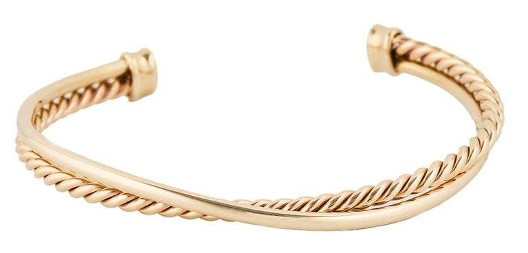 Cable Crossover Bar Cuff Bracelet in 14K