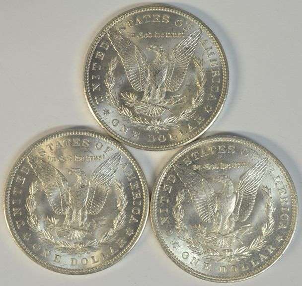 Very Choice BU 1898-O, 1901-O, 1904-O Morgan Silver Dollars