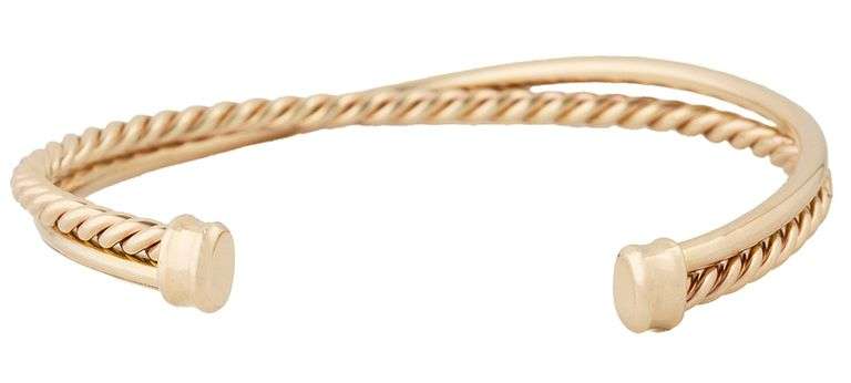 Cable Crossover Bar Cuff Bracelet in 14K