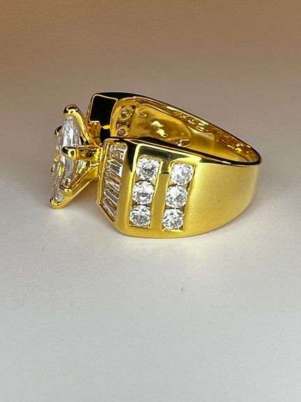 Ladies Sparkling 14 Kt Tri-Layered Yellow Gold Plated Rare 3.35 Ct Marquis Cut Lab Simulated Diamond