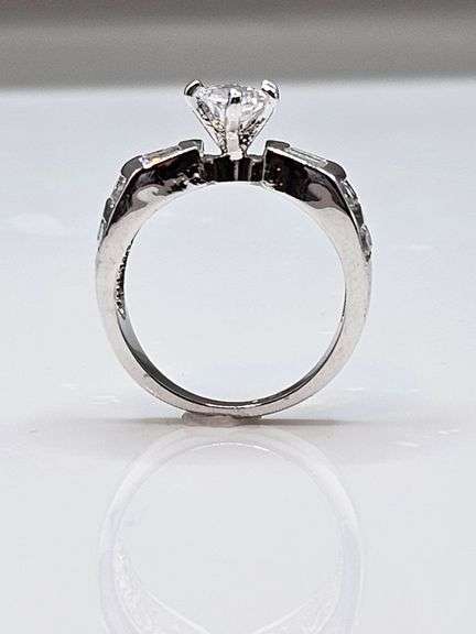 Sparkling 14 Kt Tri-Layered White Gold Plated 3.35 Ct Marquis Cut Lab Simulated Diamond Ring
