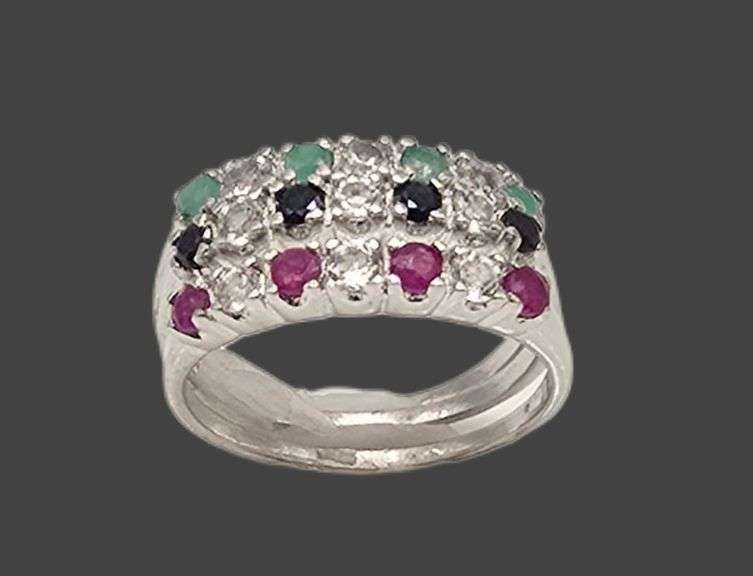 Incredible Natural Emerald Ruby & Sapphire Ring