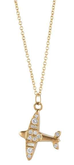 0.20ctw Baguette and Round Diamond Airplane Pendant Necklace in 18K