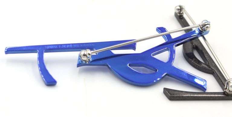 Yves Saint Laurent Deconstructed two-piece brooch blue and black